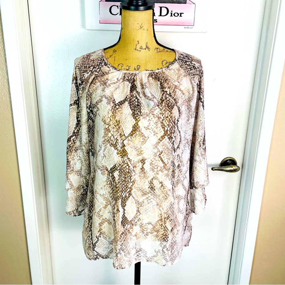 Chico’s Foiled Reptile Print Deseree Cold Shoulder Blouse Top Women Size 0